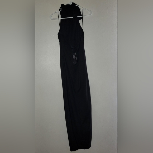 Lioness Halter Dress Linen Black Small GIZA Maxi Side Zipper Vaca Travel Resort - Picture 5 of 14